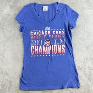Chicago Cubs World Series Top Womens‎ Medium Blue 2016 Champions MLB V Neck Tee